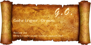 Gehringer Ormos névjegykártya